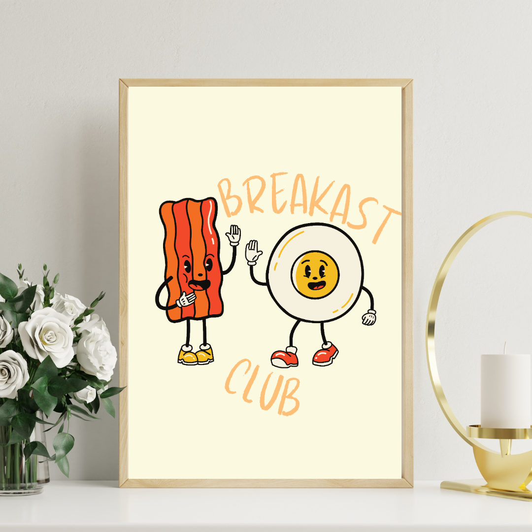 Breakfast Club – Retro Bacon & Egg Poster Print