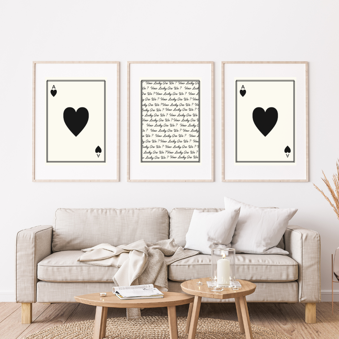 How Lucky Are We Poster Set – Modern Playing Card Wall Art (Black or Red)