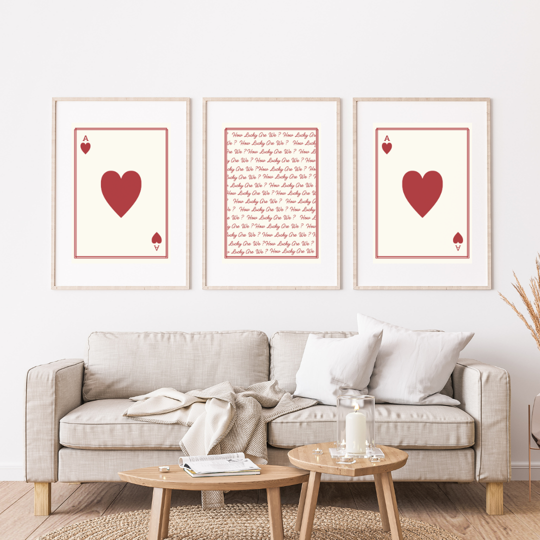 How Lucky Are We Poster Set – Modern Playing Card Wall Art (Black or Red)
